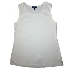 Karen Scott Tank Top Womens Large Ivory Cotton Scoop Neck Side Slit Shell